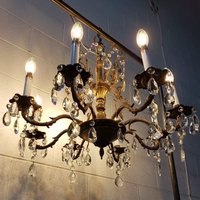 ##Antique Hardware## Exquisite Antique Spanish Brass 8 Arm Chandelier & Crystal Prisms