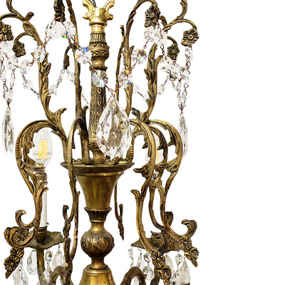 ##Antique Hardware## Exquisite Antique Spanish Brass 8 Arm Chandelier & Crystal Prisms