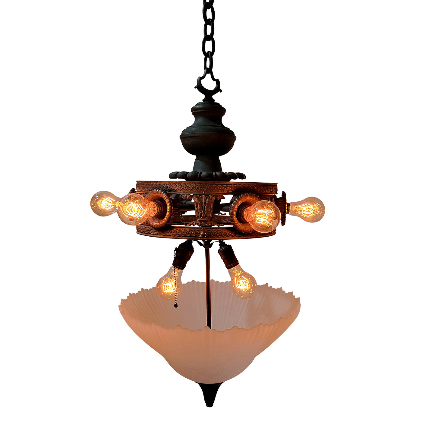 ##Antique Hardware## 44 Inch Extra Large Bronze Multi-Light Chandelier with Glass Dome