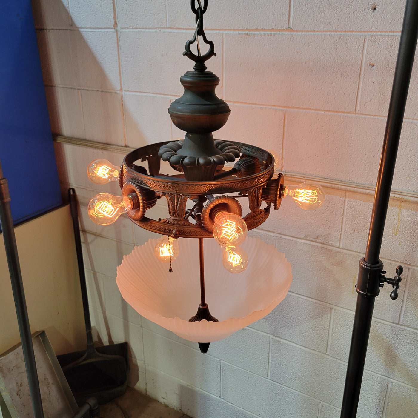 ##Antique Hardware## 44 Inch Extra Large Bronze Multi-Light Chandelier with Glass Dome