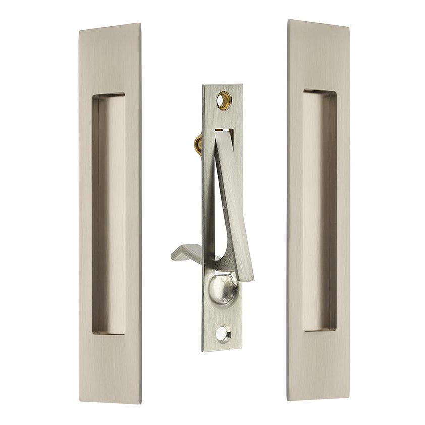 ##Antique Hardware## Mid-Century Modern 10 Inch Solid Brass Modern Rectangular Pocket Door Pull Set