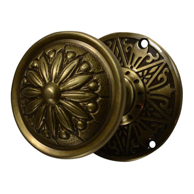 ##Antique Hardware## Eastlake Rosette Door Set with Floral Imprint Door Knobs (Several Finishes Available)