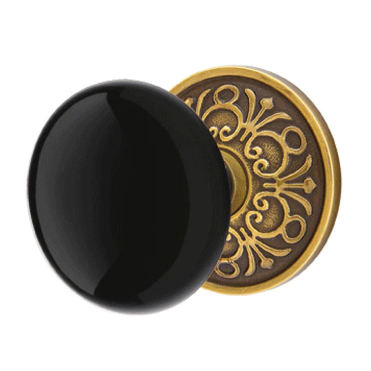 ##Antique Hardware## Emtek Black Porcelain Ebony Door Knob Set With Lancaster Rosette (Several Finishes Available)