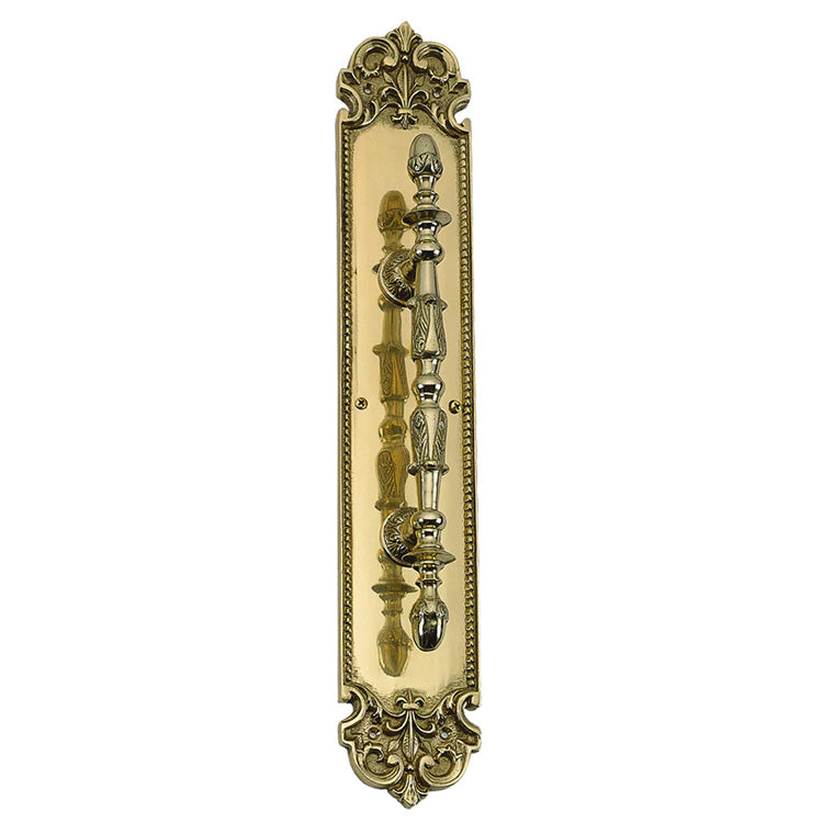 ##Antique Hardware## 18 Inch Solid Brass Traditional Fleur-De-Lis Door Pull & Plate (Several Finishes Available)