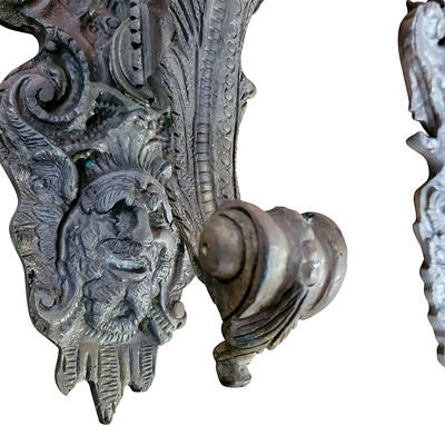 ##Antique Hardware## 28 Inch Tall Pair Bronzed Heavy Sconces (Left/Right) with Shades