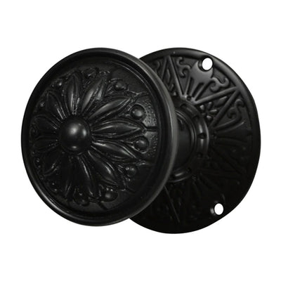 ##Antique Hardware## Eastlake Rosette Door Set with Floral Imprint Door Knobs (Several Finishes Available)