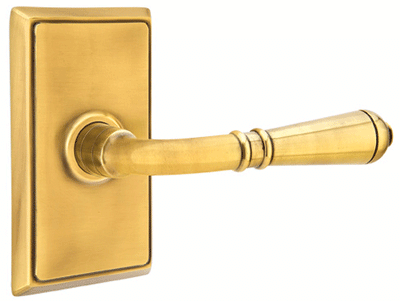 Antique Hardware Emtek Solid Brass Turino Lever With Rectangular Rosette (Many Finishes Available) EMTEK LEVER DOOR KNOB