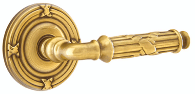 ##Antique Hardware## Solid Brass Ribbon & Reed Lever With Ribbon & Reed Rosette