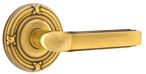 ##Antique Hardware## Solid Brass Milano Lever With Ribbon & Reed Rosette