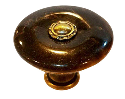 ##Antique Hardware## 1 Inch Tiger Eye Stone Cabinet or Furniture Knob (Antique Brass Finish)