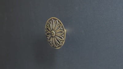 2 3/5 Inch Solid Brass Floral Leaf Cabinet and Furniture Knob