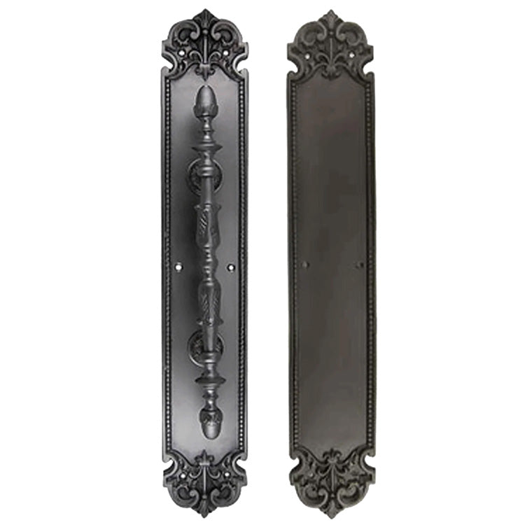 ##Antique Hardware## 18 Inch (14 7/8 Inch C-C) Solid Brass Traditional Fleur-De-Lis Door Pull & Push Plate Set