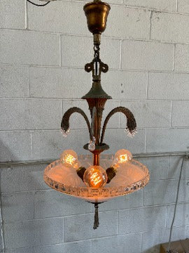 ##Antique Hardware## 27 Inch Bronze 3-Light Chandelier with Glass Dome