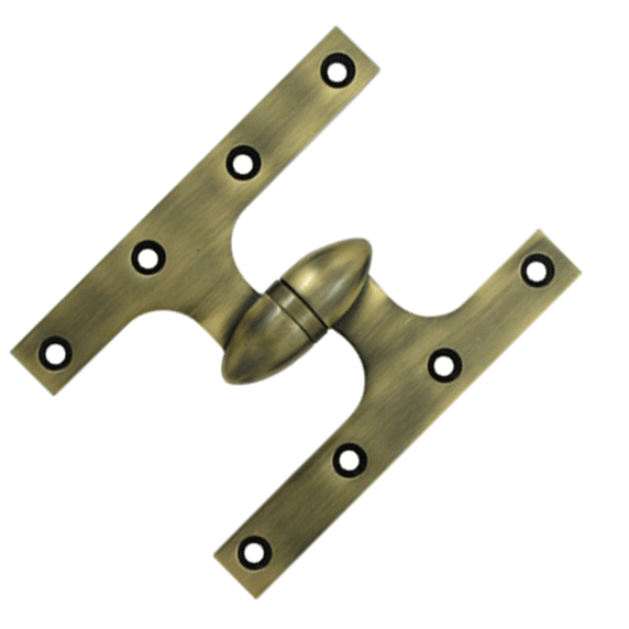 ##Antique Hardware## 6 Inch x 4 1/2 Inch Solid Brass Olive Knuckle Hinge