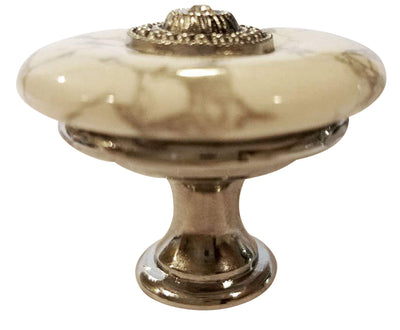 Antique Hardware 1 3/8 Inch White Howlite Cabinet and Furniture Knob (Polished Chrome Finish) CABINET KNOB