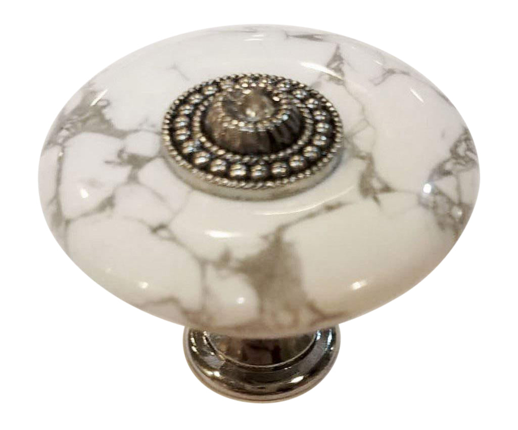 Antique Hardware 1 3/8 Inch White Howlite Cabinet and Furniture Knob (Polished Chrome Finish) CABINET KNOB