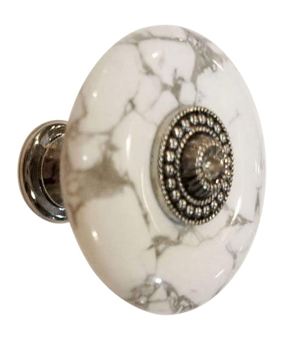 Antique Hardware 1 3/8 Inch White Howlite Cabinet and Furniture Knob (Polished Chrome Finish) CABINET KNOB