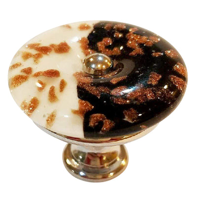 ##Antique Hardware## 1 3/8 Inch Black and White Copper Speckled Glass Cabinet and Furniture Knob (Polished Chrome Finish)