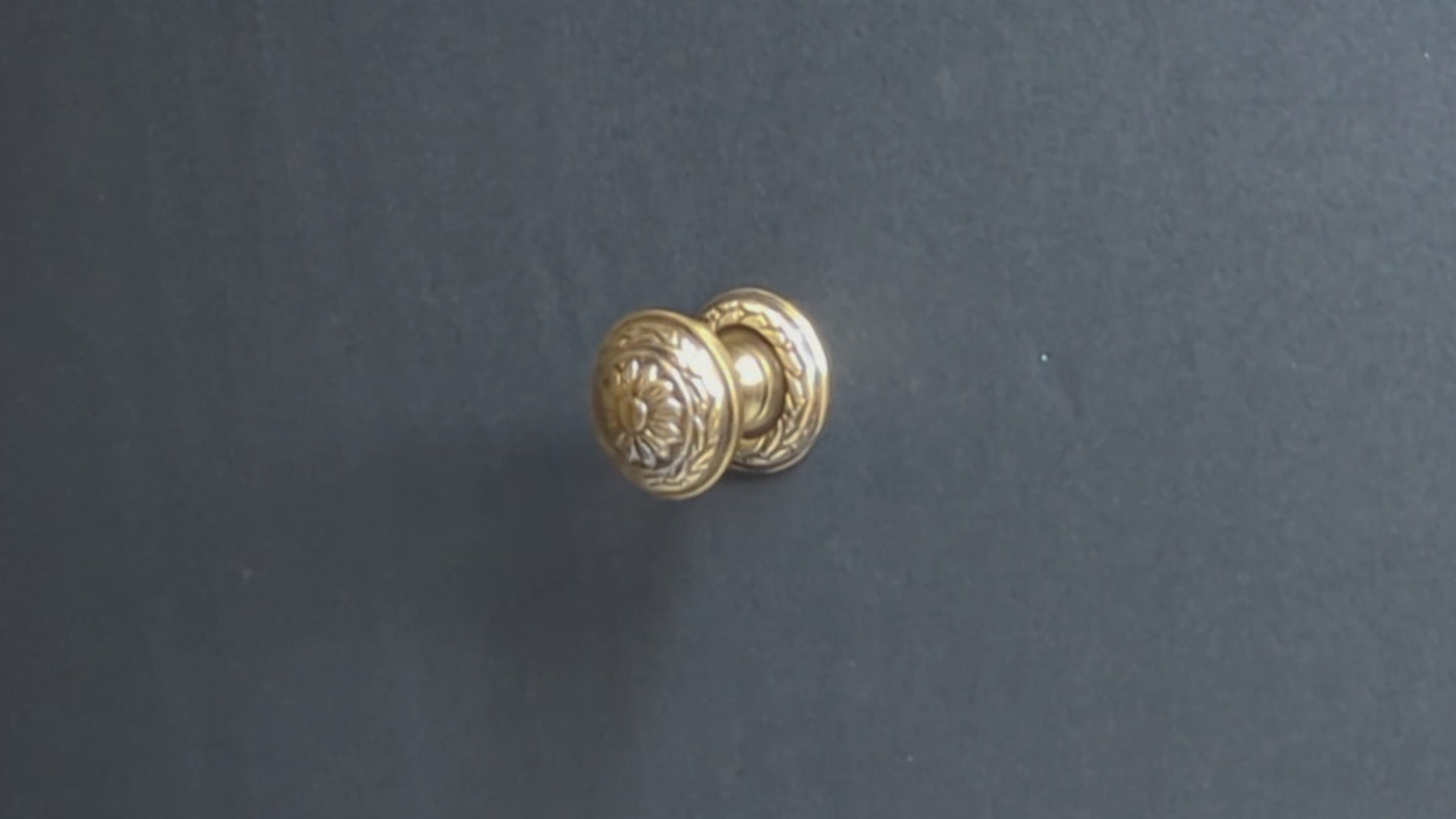 1 1/4 Inch Ornate Floral Round Solid Brass Cabinet & Furniture Knob