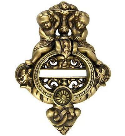 ##Antique Hardware## French Empire 10 Inch Brass Cherubs Door Knocker (Several Finishes Available)