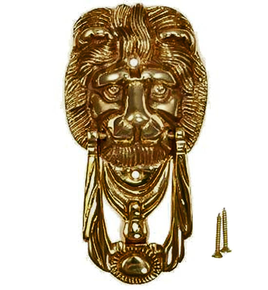 ##Antique Hardware## 6 1/8 Inch Solid Brass Lion Knocker & Ring (Antique Brass Finish)