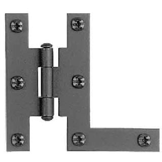 ##Antique Hardware## Cast Iron Hinges: Pair of Black Matte Iron Hinges - HL Type (Offset)