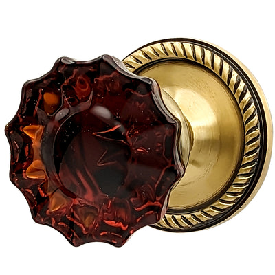 ##Antique Hardware## Georgian Roped Rosettes with Fluted Amber Glass Door Knobs (Several Finishes Available)