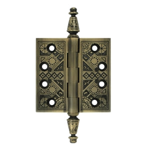 ##Antique Hardware## 3 1/2 X 3 1/2 Inch Solid Brass Ornate Finial Style Hinge