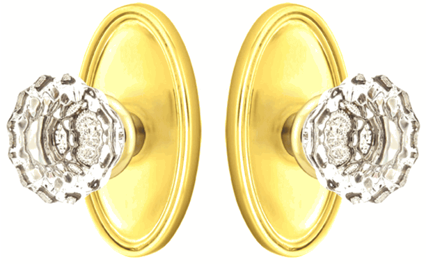 Antique Hardware Crystal Astoria Door Knob Set With Oval Rosette (Several Finish Options) EMTEK GLASS CRYSTAL ASTORIA DOOR KNOB