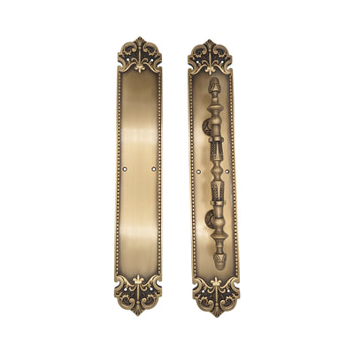 ##Antique Hardware## 18 Inch (14 7/8 Inch C-C) Solid Brass Traditional Fleur-De-Lis Door Pull & Push Plate Set