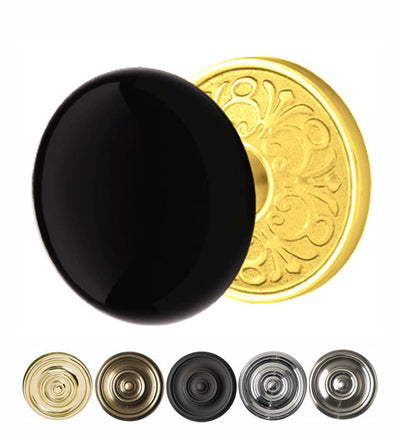 ##Antique Hardware## Emtek Black Porcelain Ebony Door Knob Set With Lancaster Rosette (Several Finishes Available)