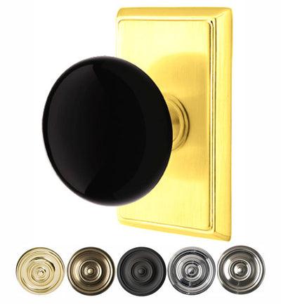 ##Antique Hardware## Black Porcelain Ebony Door Knob Set With Rectangular Rosette (Several Finish Options)