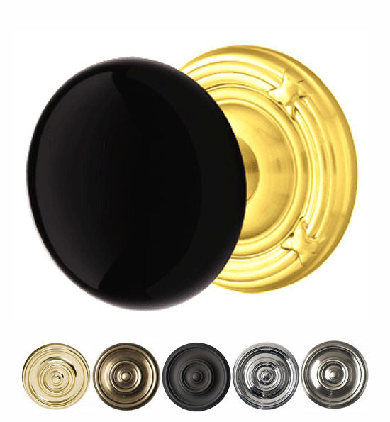 ##Antique Hardware## Black Porcelain Ebony Door Knob Set With Ribbon & Reed Rosette (Several Finish Options)