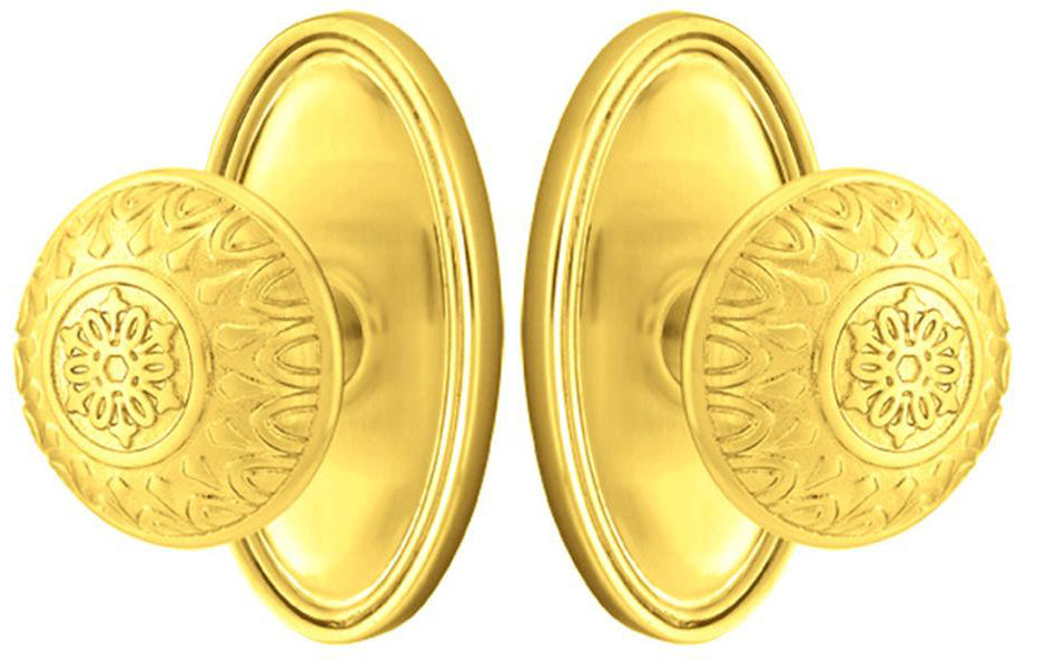 ##Antique Hardware## Solid Brass Lancaster Door Knob Set With Oval Rosette (Several Finish Options)