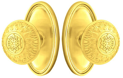 ##Antique Hardware## Solid Brass Lancaster Door Knob Set With Oval Rosette (Several Finish Options)