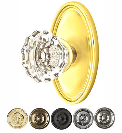 Antique Hardware Crystal Astoria Door Knob Set With Oval Rosette (Several Finish Options) EMTEK GLASS CRYSTAL ASTORIA DOOR KNOB