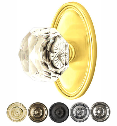 ##Antique Hardware## Diamond Crystal Door Knob Set With Oval Rosette (Several Finish Options)