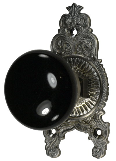 ##Antique Hardware## Ornate Victorian Rosette Door Set with Black Porcelain Door Knobs (Several Finishes Available)