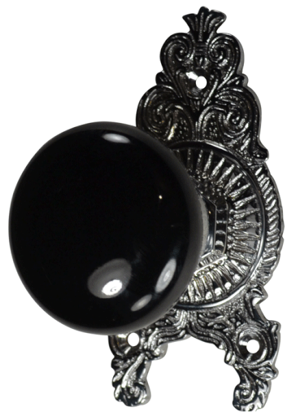 ##Antique Hardware## Ornate Victorian Rosette Door Set with Black Porcelain Door Knobs (Several Finishes Available)