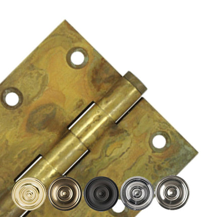 ##Antique Hardware## 3 1/2 Inch X 3 1/2 Inch Solid Brass Hinge Interchangeable Finials (Square Corner)