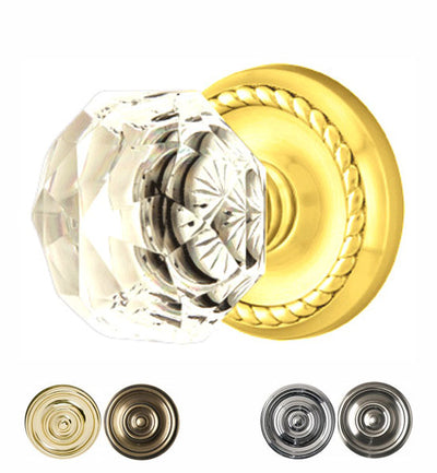 Antique Hardware Diamond Crystal Door Knob Set With Rope Rosette (Several Finish Options) EMTEK GLASS CRYSTAL DIAMOND DOOR KNOB