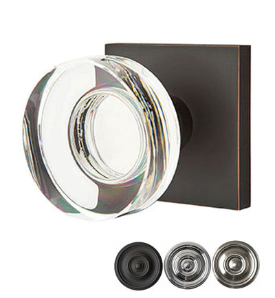 ##Antique Hardware## Modern Disc Crystal Door Knob Set With Square Rosette (Several Finish Options)