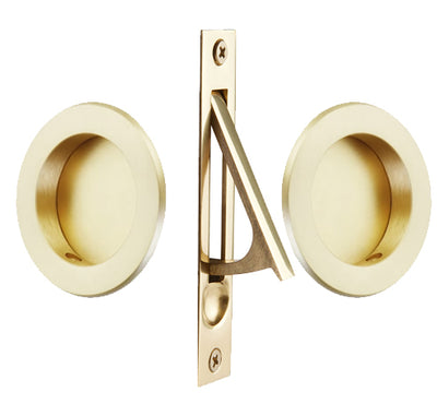 ##Antique Hardware## Solid Brass Round Pocket Door Pull Set