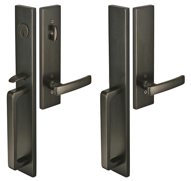 ##Antique Hardware## Solid Brass Lausanne Style Geneva Lever Double Door Entryway Set (Oil Rubbed Bronze)