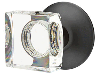 Antique Hardware Modern Square Crystal Door Knob Set With Modern Rosette (Several Finish Options) EMTEK GLASS CRYSTAL MODERN SQUARE DOOR KNOB