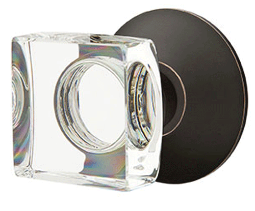 Antique Hardware Modern Square Crystal Door Knob Set With Modern Rosette (Several Finish Options) EMTEK GLASS CRYSTAL MODERN SQUARE DOOR KNOB