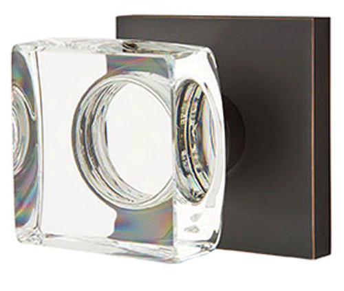 ##Antique Hardware## Modern Square Crystal Door Knob Set With Square Rosette (Several Finish Options)