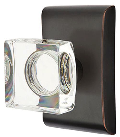 Antique Hardware Emtek Modern Square Crystal Door Knob Set With Neos Rosette (Several Finish Options) EMTEK GLASS CRYSTAL MODERN SQUARE DOOR KNOB