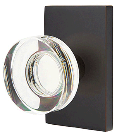 Antique Hardware Emtek Modern Disc Crystal Door Knob Set With Modern Rectangular Rosette (Several Finish Options) EMTEK GLASS CRYSTAL MODERN DISC DOOR KNOB