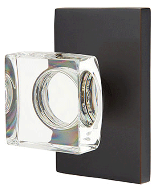 Antique Hardware Emtek Modern Square Crystal Door Knob Set With Modern Rectangular Rosette (Several Finish Options) EMTEK GLASS CRYSTAL MODERN SQUARE DOOR KNOB